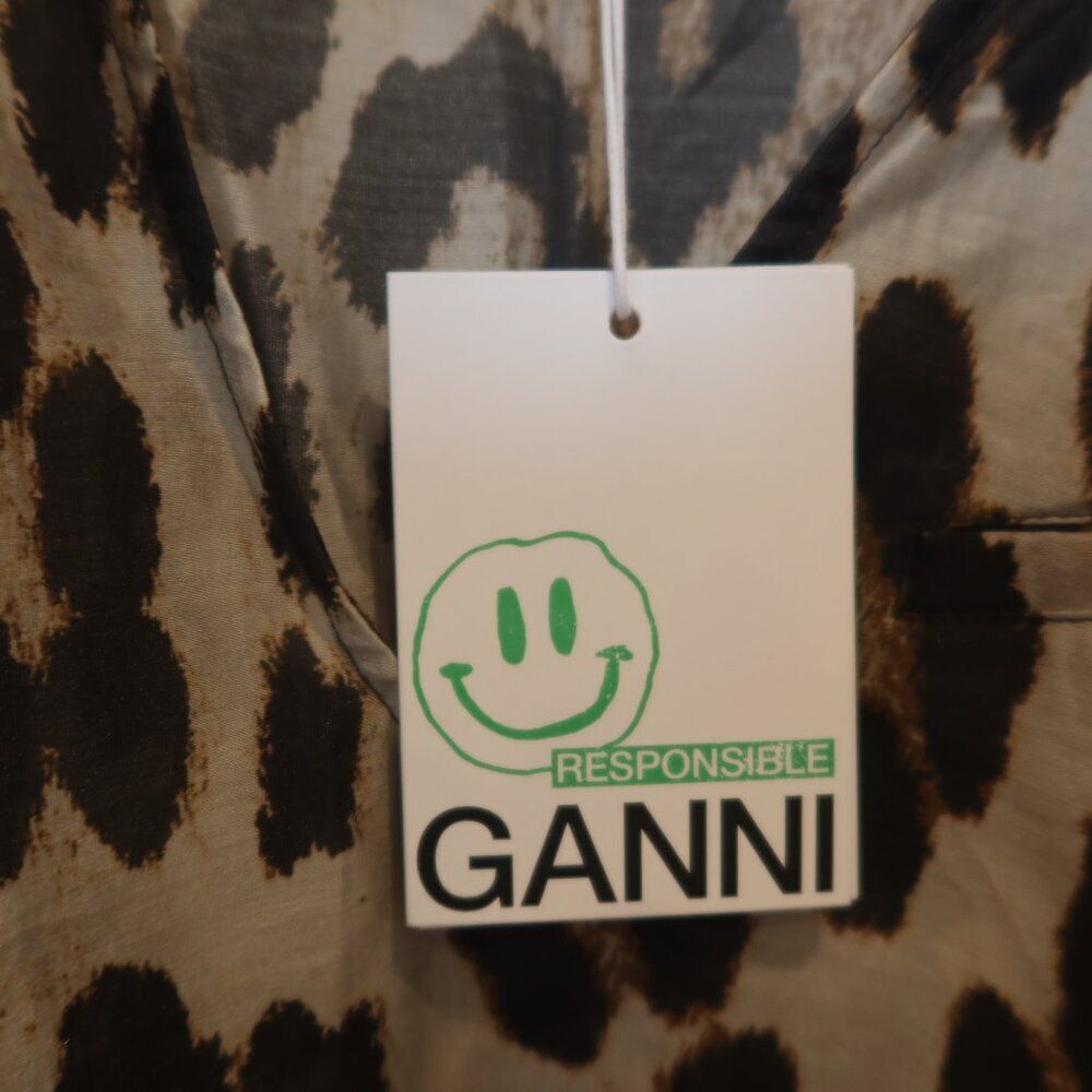 NWT GANNI leopard print top blouse short sleeve semisheer lightweight 36 breezy - Picture 4 of 16